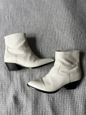 Women's White Croc-Embossed Ankle Boots